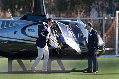 Tom Brady told Salem State officials he took a helicopter to the college because of concerns over rush-hour traffic.
