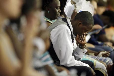 Parishioners prayed at Emanuel African Methodist Episcopal Church in Charleston, S.C. Sunday morning.
