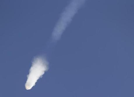 The SpaceX Falcon 9 rocket and Dragon spacecraft breaks apart shortly after liftoff from the Cape Canaveral Air Force Station in Cape Canaveral, Fla., Sunday, June 28, 2015. The rocket was carrying supplies to the International Space Station. (AP Photo/John Raoux)
