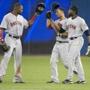 Hats off to the Red Sox? outfield of Alejandro De Aza (lef), Mookie Betts (center), and Jackie Bradley Jr. for their performances on Thursday. 