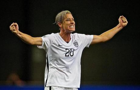 USA's Abby Wambach celebrates her team's victory over Germany at the end of a Women's World Cup semi-final soccer match in Montreal?s Olympic Stadium on June 30.
