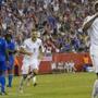 Foxborough MA 7/10/15 USA Clint Dempsey runs towards his teammate Gyasi Zardes who assisted him on the first goal fo the game agaisnt Haiti during second half action at Gillette Stadium on Friday July 10, 2015. (Matthew J. Lee/Globe staff) Topic: US-Haiti soccer Reporter: John Powers 