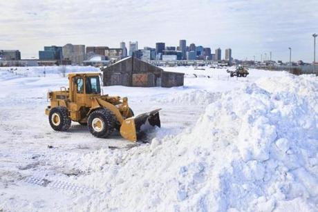 A mountain of snow had been created on Tide Street as the city cleared streets during the recordbreaking winter.
