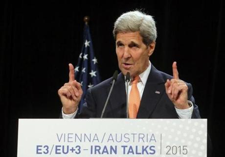 Secretary of State John Kerry spoke about the Iran deal at the Vienna International Center on Tuesday.
