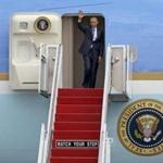 President Obama waved as he arrived in Philadelphia Tuesday. 