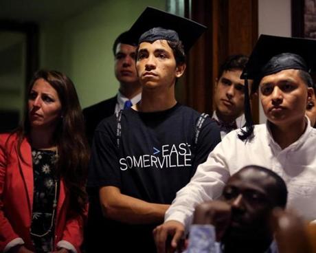 Gabriel Bruno Parreira (center), who is an undocumented immigrant from Brazil and attends Somerville High, listened to testimony during the Joint Committee of Higher Education hearing on Education Equity Act at the State House.

