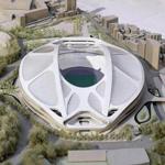 A rendering model of the new National Stadium for 2020 Tokyo Olympics and Paralympics, designed by Iraqi-British architect Zaha Hadid, is displayed at a meeting of memebrs of the advisory council on the construction of the new stadium, in Tokyo, in this photo taken by Kyodo July 7, 2015 and released on July 17, 2015. Japanese Prime Minister Shinzo Abe announced on Friday the scrapping of a plan for a controversial national stadium, the centrepiece of the Tokyo 2020 Olympics, after sky-rocketing costs sparked public outrage. Anger over the stadium, the estimated cost of which had climbed to $2.1 billion, almost twice its expected cost when Tokyo won the bid for the Summer Games in 2013, had become a liability for Abe as he pushes unpopular defence bills through parliament. The new National Stadium was also meant to have been the centrepiece of the 2019 Rugby World Cup. Picture taken July 7, 2015. Mandatory credit REUTERS/Kyodo ATTENTION EDITORS - FOR EDITORIAL USE ONLY. NOT FOR SALE FOR MARKETING OR ADVERTISING CAMPAIGNS. THIS IMAGE HAS BEEN SUPPLIED BY A THIRD PARTY. IT IS DISTRIBUTED, EXACTLY AS RECEIVED BY REUTERS, AS A SERVICE TO CLIENTS. MANDATORY CREDIT. JAPAN OUT. NO COMMERCIAL OR EDITORIAL SALES IN JAPAN.