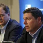 Roger Crandall, vice chair of Boston 2024, spoke June 30 during a news conference in Redwood City, Calif., as Steve Pagliuca, chairman of the group, listened.