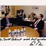 An autographed photo of Scott Calvert interviewing Al Gore on Sept. 19, 1998.