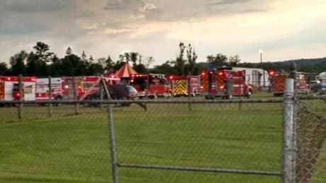 Authorities were at the scene of the tent collapse in Lancaster, N.H.

