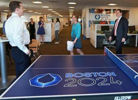 A ping pong table was seen in the bid commitee's office on Fan Pier. 
