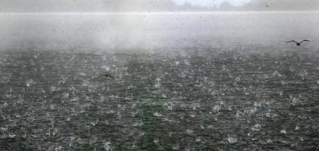 Hail and high winds pounded the waters at Carson Beach Tuesday.

