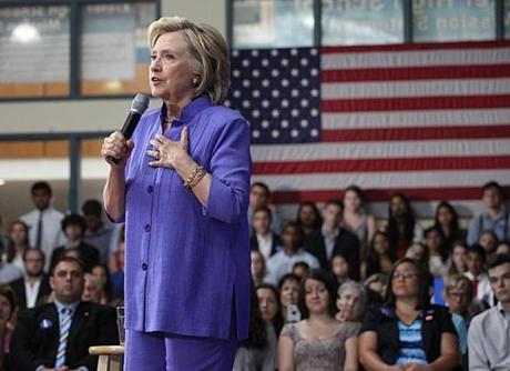 Hillary Clinton was at an event at Exeter High School in New Hampshire on Monday. 
