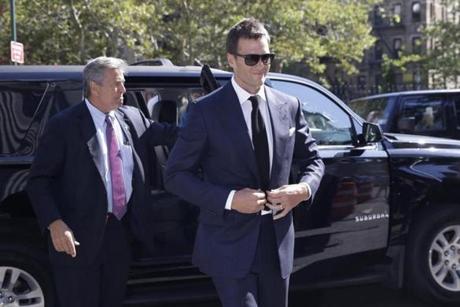 Tom Brady arrives at federal court in New York for the first of two scheduled settlement conferences in his fight with the NFL.
