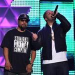 N.W.A. rapper Ice Cube (left) and his son, O'Shea Jackson Jr., appeared onstage Sunday at the Teen Choice Awards.