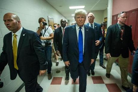 Donald Trump left a town hall meeting in Derry, N.H. on Wednesday. 
