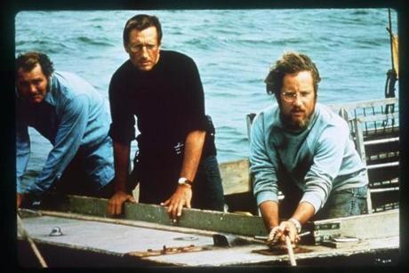 Robert Shaw, Roy Scheider, and Richard Dreyfuss (from left) in ?Jaws.?
