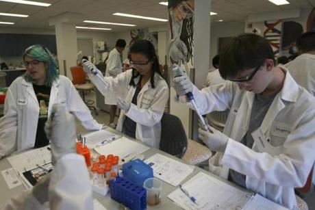 High school students conducted an experiment at the Biogen Community Lab in Cambridge. More than 25,000 have participated in the program since 2002. 
