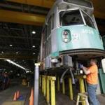 Rob Cunningham  worked on the coupling of a railcar at the MBTA?s Riverside maintenance facility in Newton.