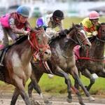 Horses neared the finish line during a race at Suffolk Downs on Oct. 3, which was billed as the last day of racing at the track. That?s not the case; horses return to the oval on Saturday for three days of races.