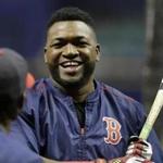 Boston Red Sox designated hitter David Ortiz smiles as he waits to take batting practice before a baseball game against the Tampa Bay Rays Friday, Sept. 11, 2015, in St. Petersburg, Fla. (AP Photo/Chris O'Meara) 