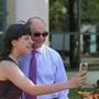 Freshman Vanessa Gregorchik snapped a selfie with Northeastern University president Joseph Aoun as he greeted students on the opening day of classes last week. 