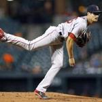 Boston Red Sox starting pitcher Joe Kelly follows through on a pitch to the Baltimore Orioles in the first inning of a baseball game, Tuesday, Sept. 15, 2015, in Baltimore. (AP Photo/Patrick Semansky)