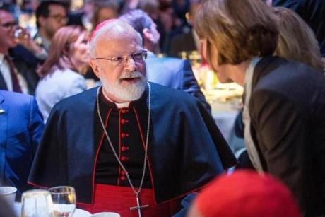 09/17/2015 BOSTON, MA Cardinal Se?n Patrick O'Malley (cq) greeted guests of the 2015 Celebration of the Priesthood dinner held at the Seaport World Trade Center in Boston. (Aram Boghosian for The Boston Globe) 
