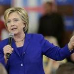 Hillary Clinton spoke Tuesday during a campaign appearance at a Des Moines school.