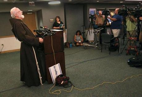 Cardinal Sean O'Malley laughed at the end of a press conference at Logan Airport when asked about the possibility of the pope coming to Boston.
