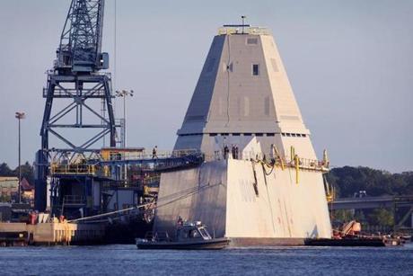 A high-tech Zumwalt-class destroyer is nearing completion at the Bath Iron Works in Maine.
