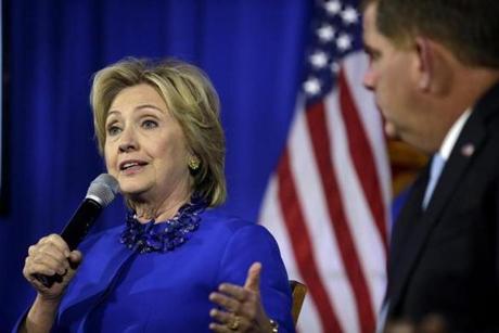 Hillary Clinton and Boston Mayor Martin Walsh spoke during a forum on substance abuse on Thursday in Boston.
