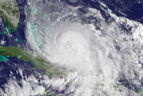 Hurricane Joaquin was seen over the Bahamas in the Atlantic Ocean in this satellite image.
