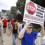 Hundreds protested against the West Roxbury pipeline in July.