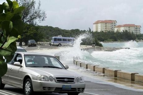 Waves caused by Hurricane Joaquin crashed against a barrier in the Bahamas on Friday.
