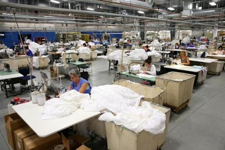 A look at the production floor at John Matouk & Co. in Fall River, maker of bed and bath linens.
