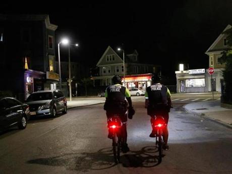 In Dorchester, police biked in through Bowdoin Geneva.
