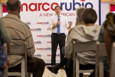 Republican presidential candidate and Florida Senator Marco Rubio spoke during a town hall meeting in Littleton, N.H.
