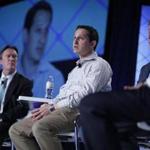 Jason Robins (center), chief executive of DraftKings, spoke on a panel last week at the Global Gaming Expo in Las Vegas.