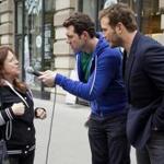Billy Eichner (center) and Chris Pratt interview a woman for ?Billy on the Street.?