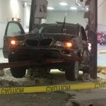 The SUV hit an interior cinder block wall.