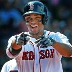 08/16/15: Boston, MA: The Red Sox were down 7-0 after two and a half innings, but Xander Bogaerts, seen gesturing to the dugout as he returns, got the comeback started with a bottom of the third inning solo home run. (Globe Staff Photo/Jim Davis) section:sports topic:Red Sox-Mariners(1)