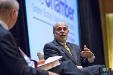 Former chairman of the Federal Reserve Ben Bernanke spoke at the Greater Boston Chamber of Commerce breakfast on Tuesday.
