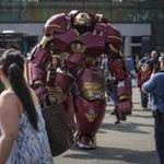 A person dressed as Hulkbuster walks amongst attendees on day two of New York Comic Con in Manhattan, New York, October 9, 2015. The event draws thousands of costumed fans, panels of pop culture luminaries and features a sprawling floor of vendors in a space equivalent to more than three football fields at the Jacob Javits Convention Center on Manhattan's West side. REUTERS/Andrew Kelly