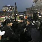 12/16/07 Foxborough, MA The New England Patriots head coach Bill Belichick shakes hands with New York Jets head coach Eric Mangini after the Patriots defeated the Jets 20-10 at Gillette Stadium on Sunday December 16, 2007. (Matthew J. Lee/Globe staff) Library Tag 12172007