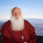Santa Claus, 68, in the robes of a monk of the Celtic Anglican order of Anam Cara. 