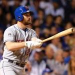 Daniel Murphy watches his solo home run leave Wrigley Field in the third inning in Game 3 of the National League Championship Series. 