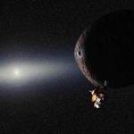 Artist?s impression of NASA?s New Horizons spacecraft encountering a Pluto-like object in the distant Kuiper Belt.