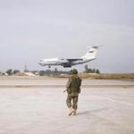 A Russian aircraft lands at Hemeimeem airbase in Syria earlier this week. 