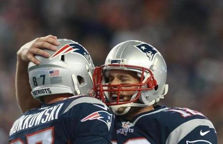Brady congratulated Gronkowski after touchdown.
